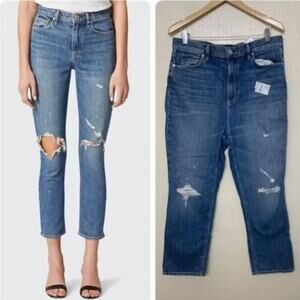 Ladies Hudson Holly High Rise Cropped Straight Leg Jean Size 33 Destructed